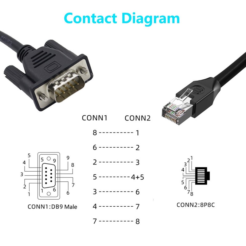 LANMINGLEL RJ45 to DB9 Cable RJ45 Male to DB9 9-Pin Male RS232 Serial Port Cat5 Ethernet LAN Console Cable RJ45 to RS232 Networking Devices Console Cable for Routers, Switches 0.5M - Image 2
